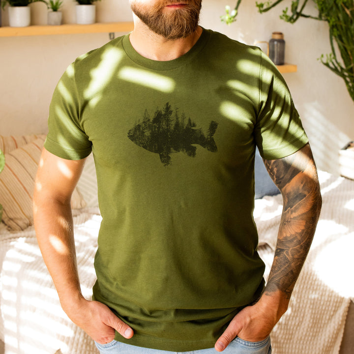 a man with a beard wearing a green shirt