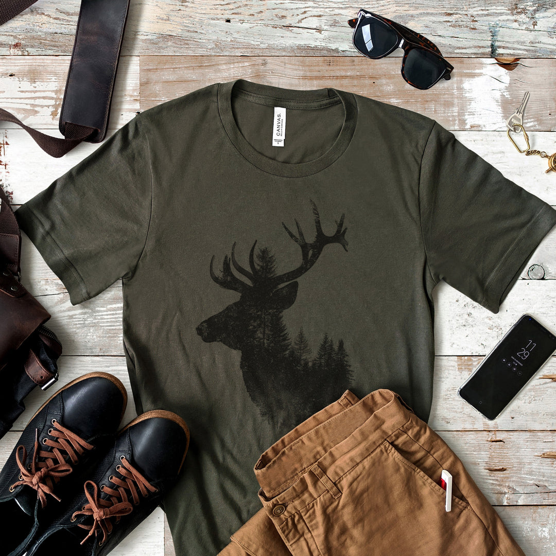 a t - shirt with a picture of a deer on it