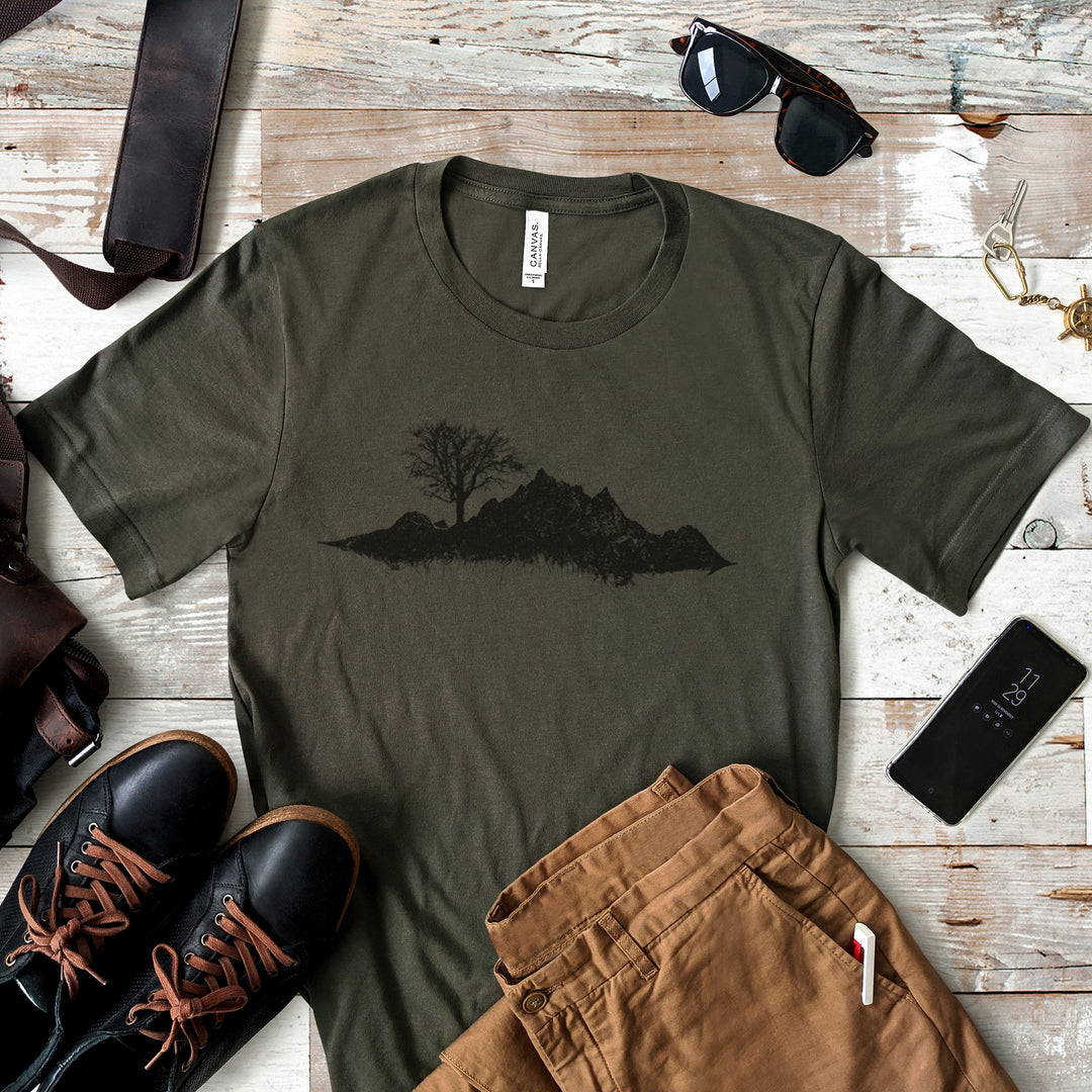 a t - shirt with a picture of a tree on it